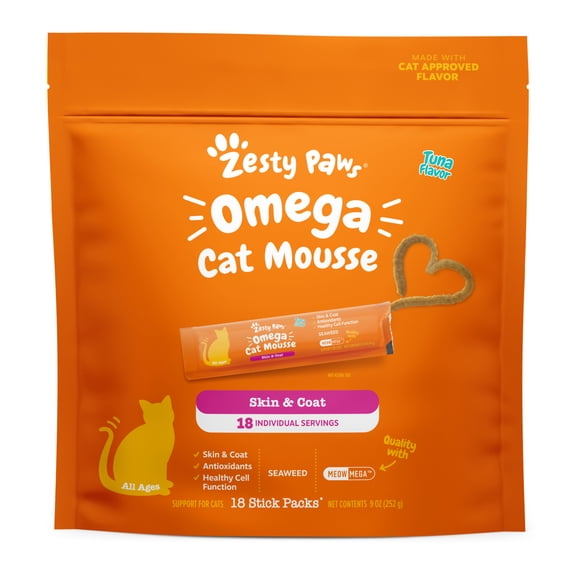 Zesty Paws Skin & Coat Cat Mousse, Tuna Fish Flavor, 18 Count