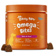 Zesty Paws Skin & Coat Omega Bites for Dogs, With Alaskan Omega Fish Oil for EPA & DHA, Chicken Flavor, 90 Count Soft Chews