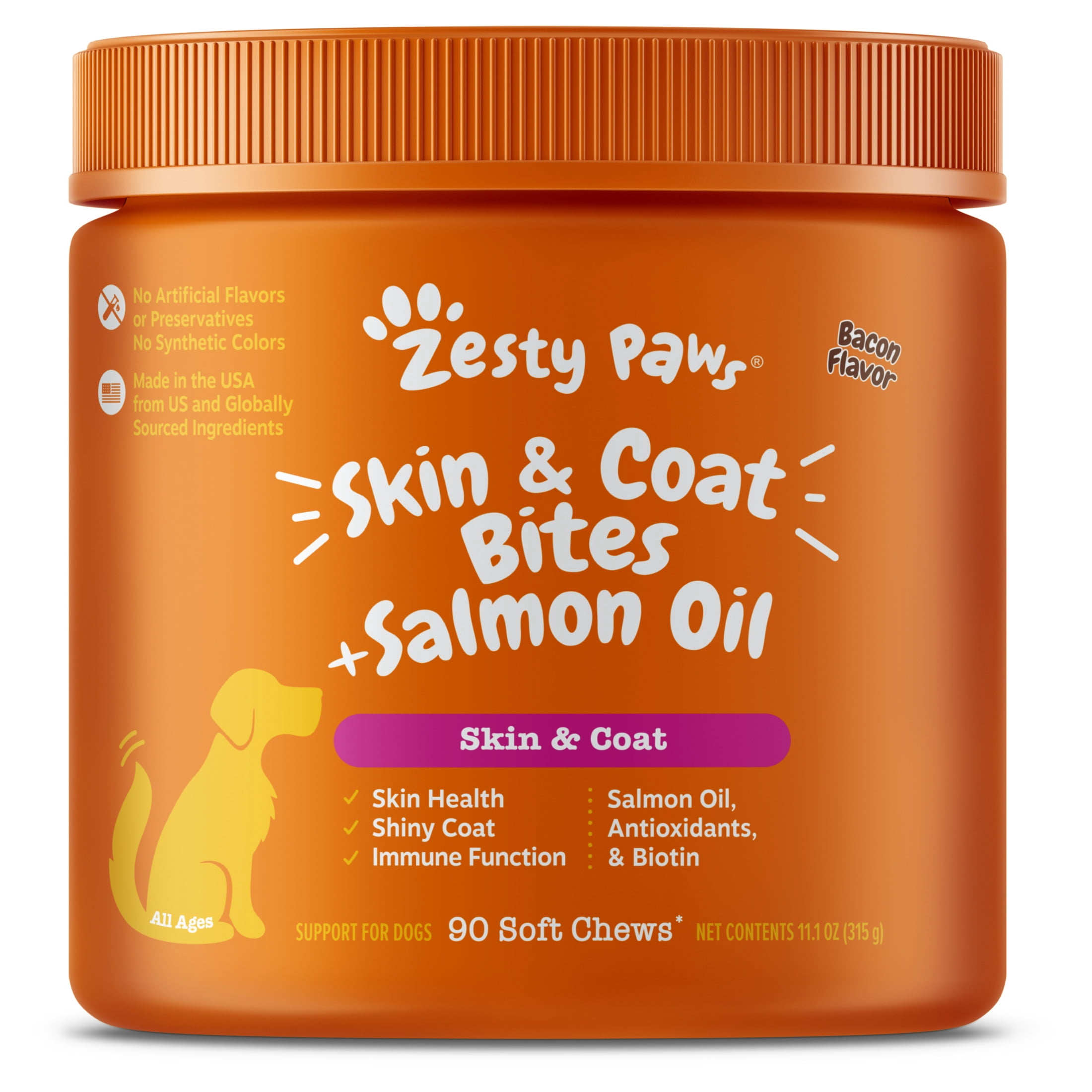 Zesty Paws Skin & Coat Bites + Salmon Oil, Bacon 90ct