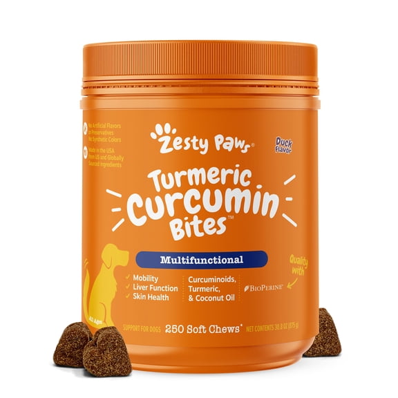 Zesty Paws Turmeric Curcumin Bites Duck Flavor Dog Supplement, 250 Count