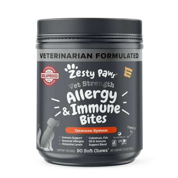 Zesty Paws Vet Strength Allergy & Immune Bites for Dogs, Allergy & Immune Support, Smoked Cheese, 90ct