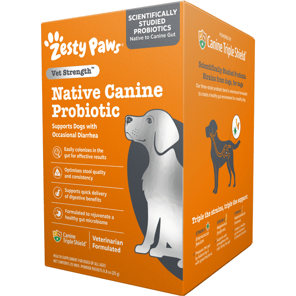 Zesty Paws Vet Strength Native Canine Probiotic Powder for Dogs, 25 packets