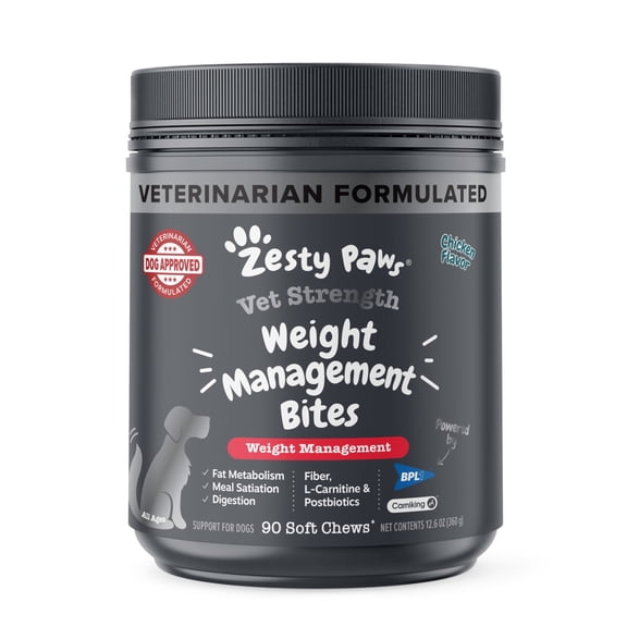 Zesty Paws Vet Strength Weight Management Bites Chicken Flavor Dog Supplement, 90 Count