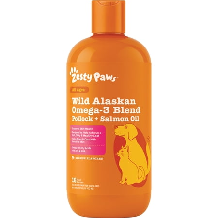 Zesty Paws Wild Alaskan Omega-3 Blend Pollock + Salmon Oil 16oz - No Pump, RETAIL