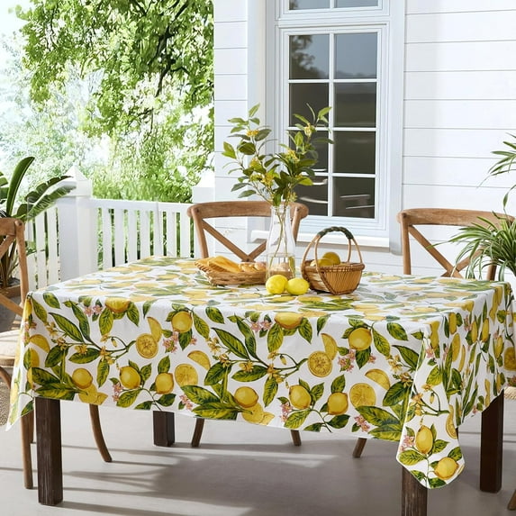Zesty Yellow Lemon Vines 60 x 120 inch Rectangle Inch Round Vinyl Flannel Backed Party Tablecloth