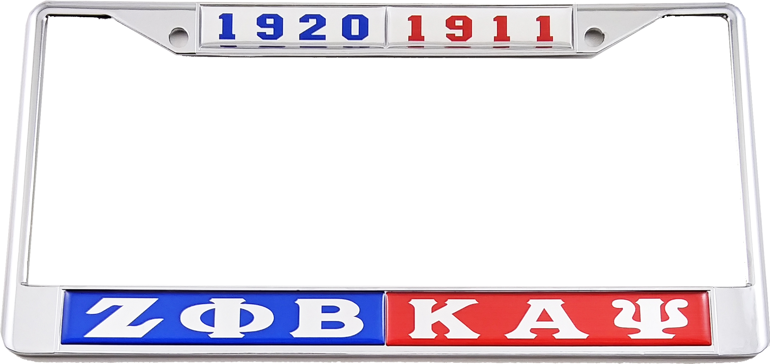 Zeta Phi Beta + Kappa Alpha Psi® Split License Plate Frame [Blue/Red Car/Truck]