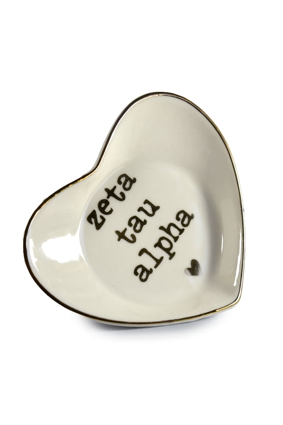 Zeta Tau Alpha Jewelry Dish - Heart-Shaped High-gloss finish Ceramic tray with Gold Detailing, Multi-Function Ceramic Ring Dish for Home or Office, Ideal for Jewelry and Keys