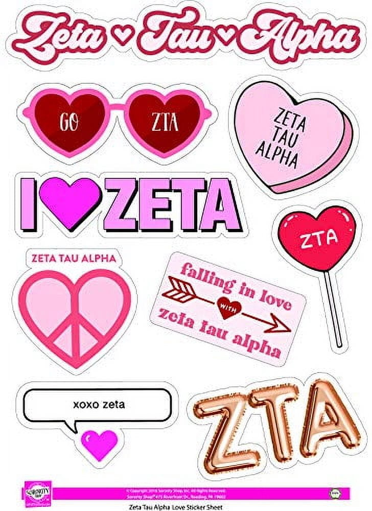 Zeta Tau Alpha Sorority Sticker Sheet – Watercolor Theme Vinyl Stickers, 7 Stickers Per Sheet