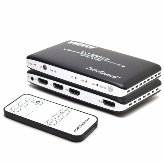 Zettaguard 4K x 2K 3 Port 3 x 1 HDMI Switch with PIP(Picture in Picture) and IR Wireless Remote Control, HDMI Splitter Switcher Hub Port Switches (ZW310)