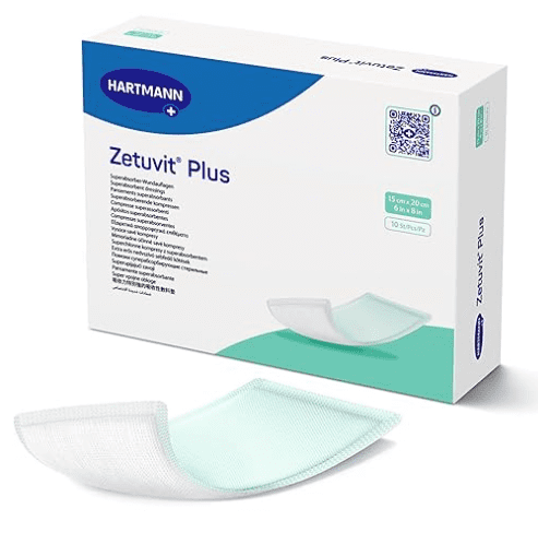 Zetuvit Plus Superabsorbent Wound Dressing – High-Absorbency Sterile Pads (Non-Adhesive/Non-Border) for Moderate to Heavy Exudate – 6 x 8 in, Box of 10