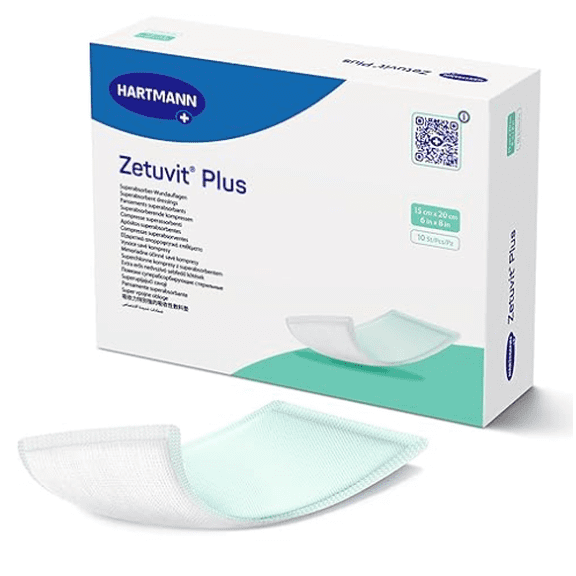 Zetuvit Plus Superabsorbent Wound Dressing High-Absorbency Sterile Pads (Non-Adhesive/Non-Border) for Moderate to Heavy Exudate 6 x 8 in, Box of 10