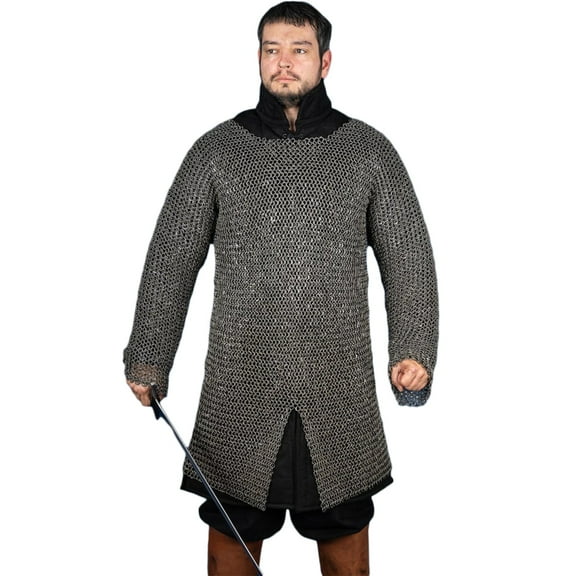 Zeughaus - Chainmail Hauberk Roundring Riveted 10mm Steel Oiled (size: 2XL/3XL )