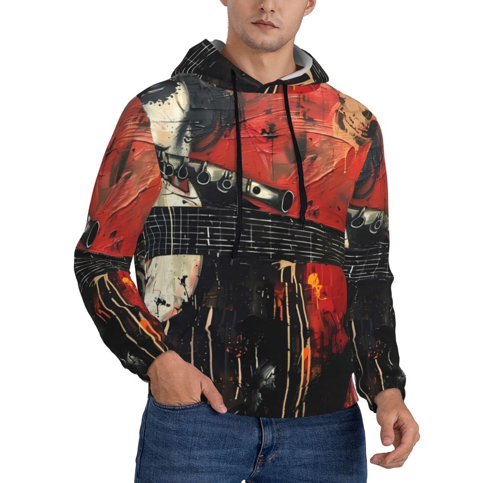 Zufioo Abstract Skull Guitar Art Design Fleece Comfortable Hoodie for