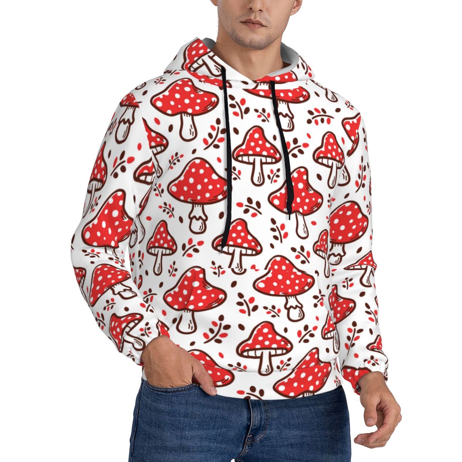 Zufioo Amanita Red Mushroom Design Fleece Comfortable Hoodie for Mens