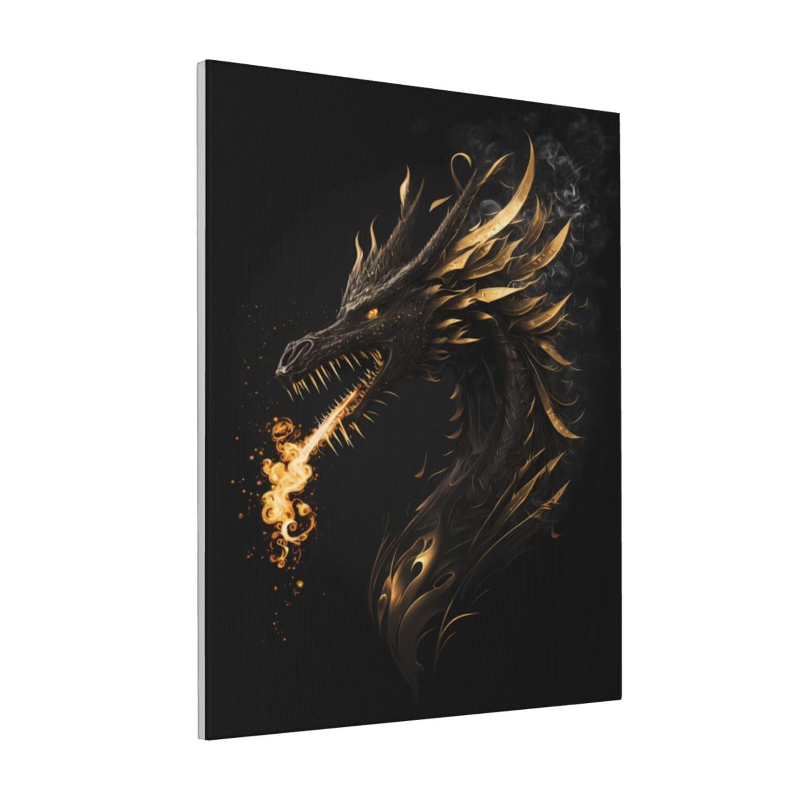 Zeuib Black And Gold Fire Dragon Print Farmhouse Canvas Wall Art For ...