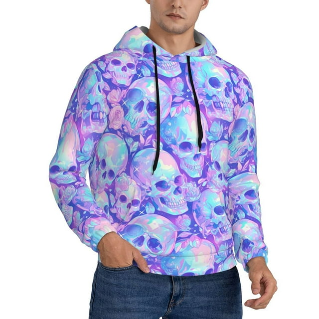 Zufioo Blue Skull Daisy Design Fleece Comfortable Hoodie for Mens