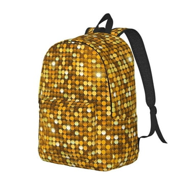 Zeuib Bright Shiny Golden Stylish Canvas Laptop Backpack - Adjustable Straps, Large Capacity, Water-Resistant, Multiple Pockets, Unisex for School, Work, Travel, Outdoor Activities-Small