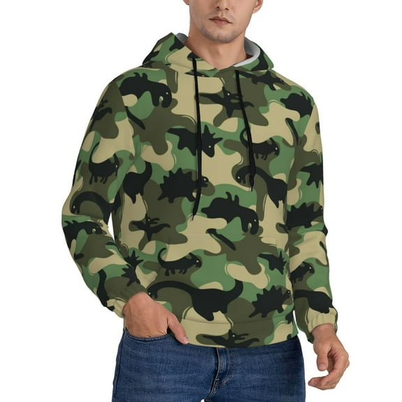 Zufioo Camouflage Dinosaur Design Fleece Comfortable Hoodie for Mens,Sweatshirt for Men,Pullover Hooded Sweatshirt for Men -3X-Large