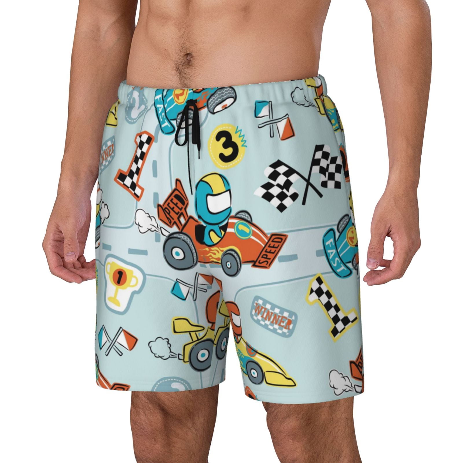 Skynpi Racing Trunks Zeuib Cartoon Car Racing Print Swimming Trunks for Men Boys,Swimming ...