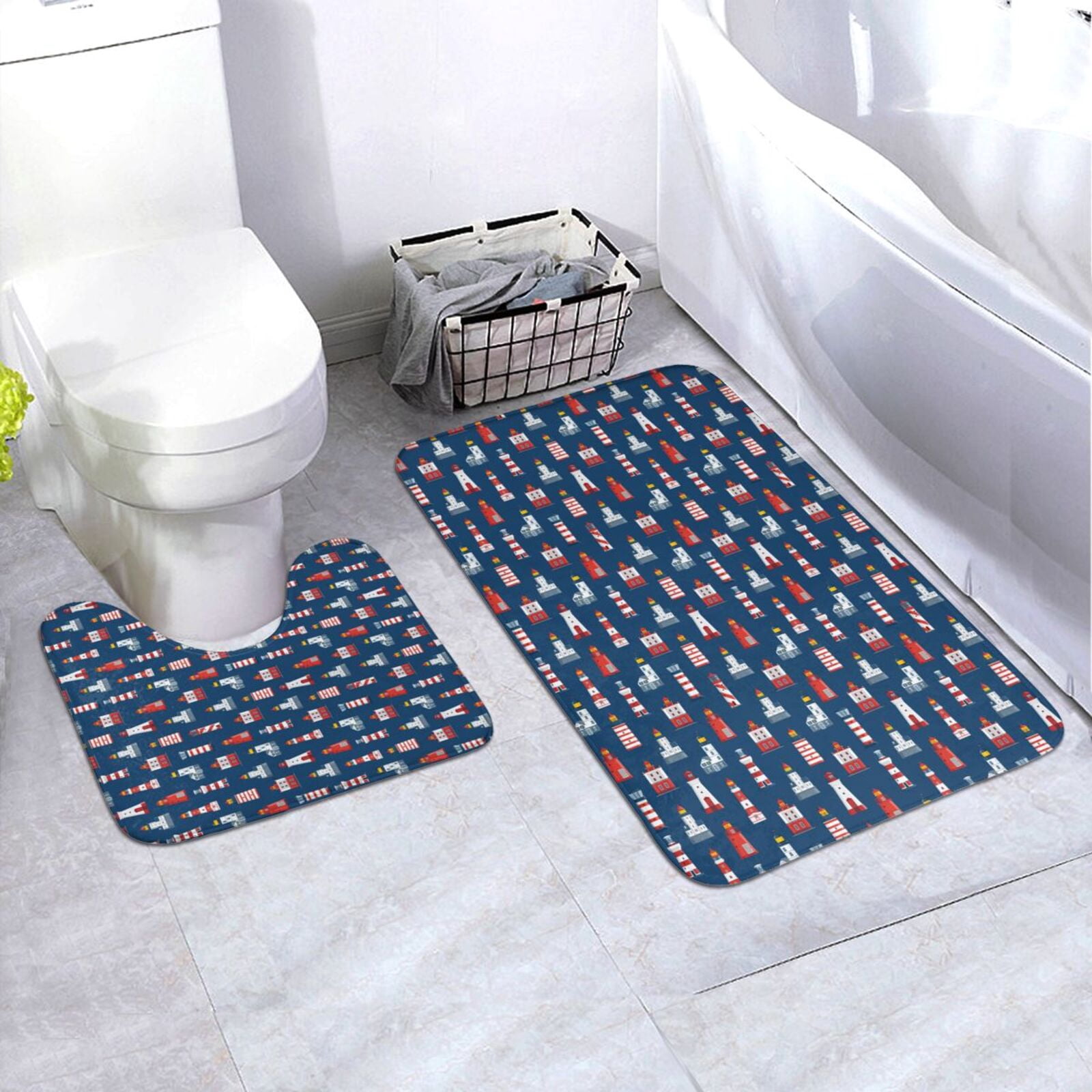 Zeuib Cartoon Lighthouse Water/Dust Absorbent bath rug set,Toilet Bath ...