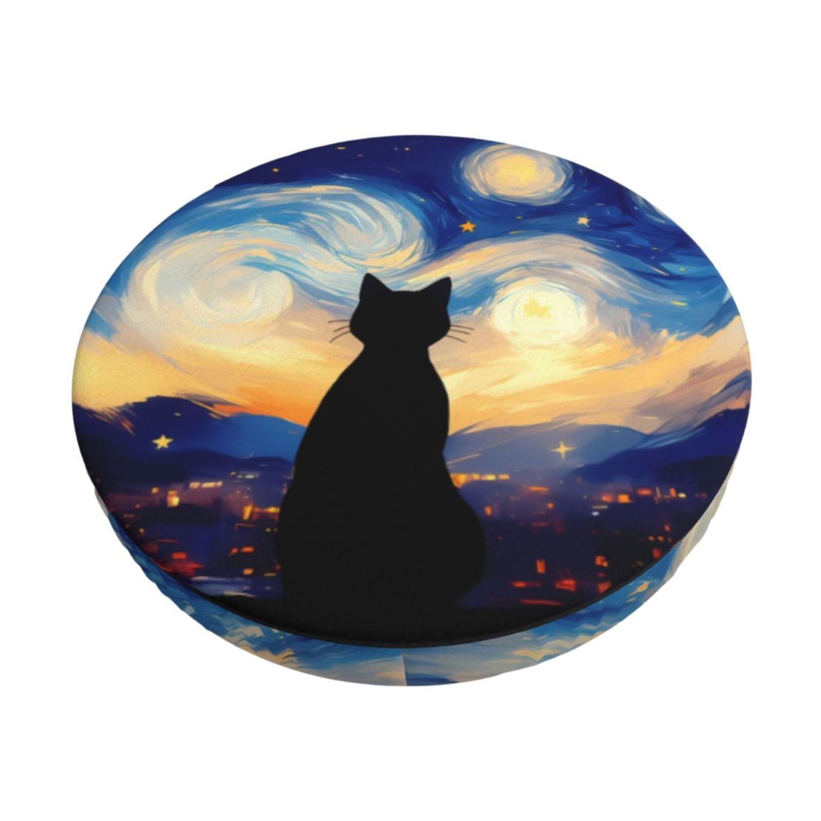 Zeuib Cat Under Starry Skies Velvet Round Stool Cover,Stool Covers ...