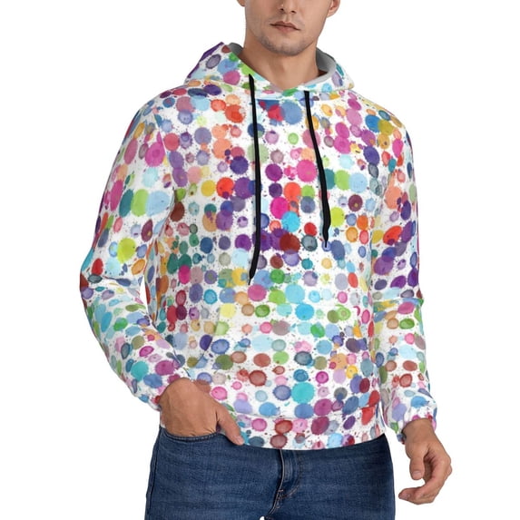 Zufioo Colorful Watercolor Dots Design Fleece Comfortable Hoodie for Mens,Sweatshirt for Men,Pullover Hooded Sweatshirt for Men -Small