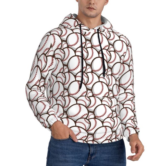 Zufioo Cute Baseball Design Fleece Comfortable Hoodie for Mens,Sweatshirt for Men,Pullover Hooded Sweatshirt for Men -3X-Large
