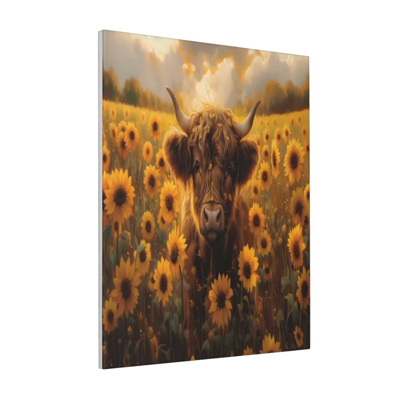 Zeuib Cute Cow Sunflower Field Print Farmhouse Canvas Wall Art For ...