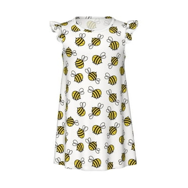 Zeuib Cute Little Bee Charming and Comfortable Short Sleeve Nightwear Dress for Girls ,Soft, Breathable,Perfect for Sleeping and Daily Wear-Small