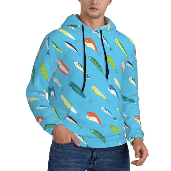Zufioo Different Color Fishing Bait Design Fleece Comfortable Hoodie for Mens,Sweatshirt for Men,Pullover Hooded Sweatshirt for Men -Large