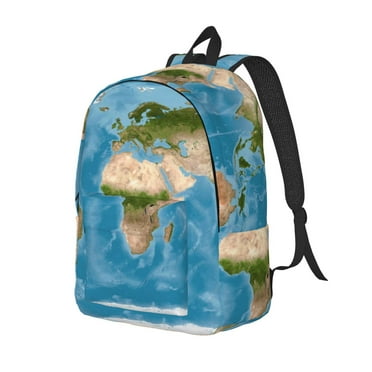 Zeuib Earth View World Map Stylish Canvas Laptop Backpack - Adjustable Straps, Large Capacity, Water-Resistant, Multiple Pockets, Unisex for School, Work, Travel, Outdoor Activities-Small