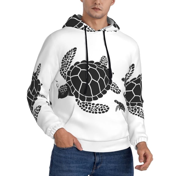 Zufioo Family Of Sea Turtles Design Fleece Comfortable Hoodie for Mens,Sweatshirt for Men,Pullover Hooded Sweatshirt for Men -Large