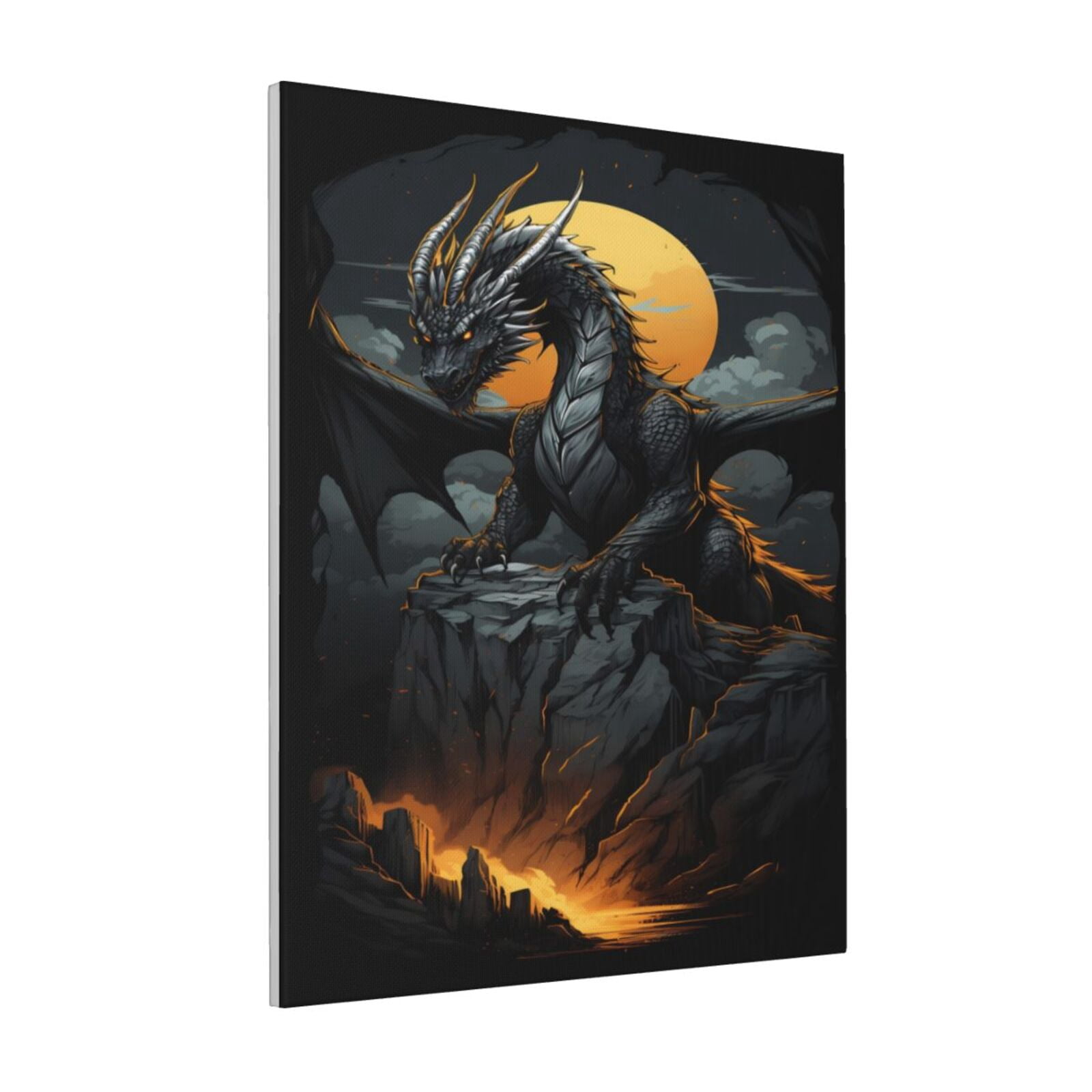 Zeuib Full Moon Black Dragon Print Farmhouse Canvas Wall Art For ...