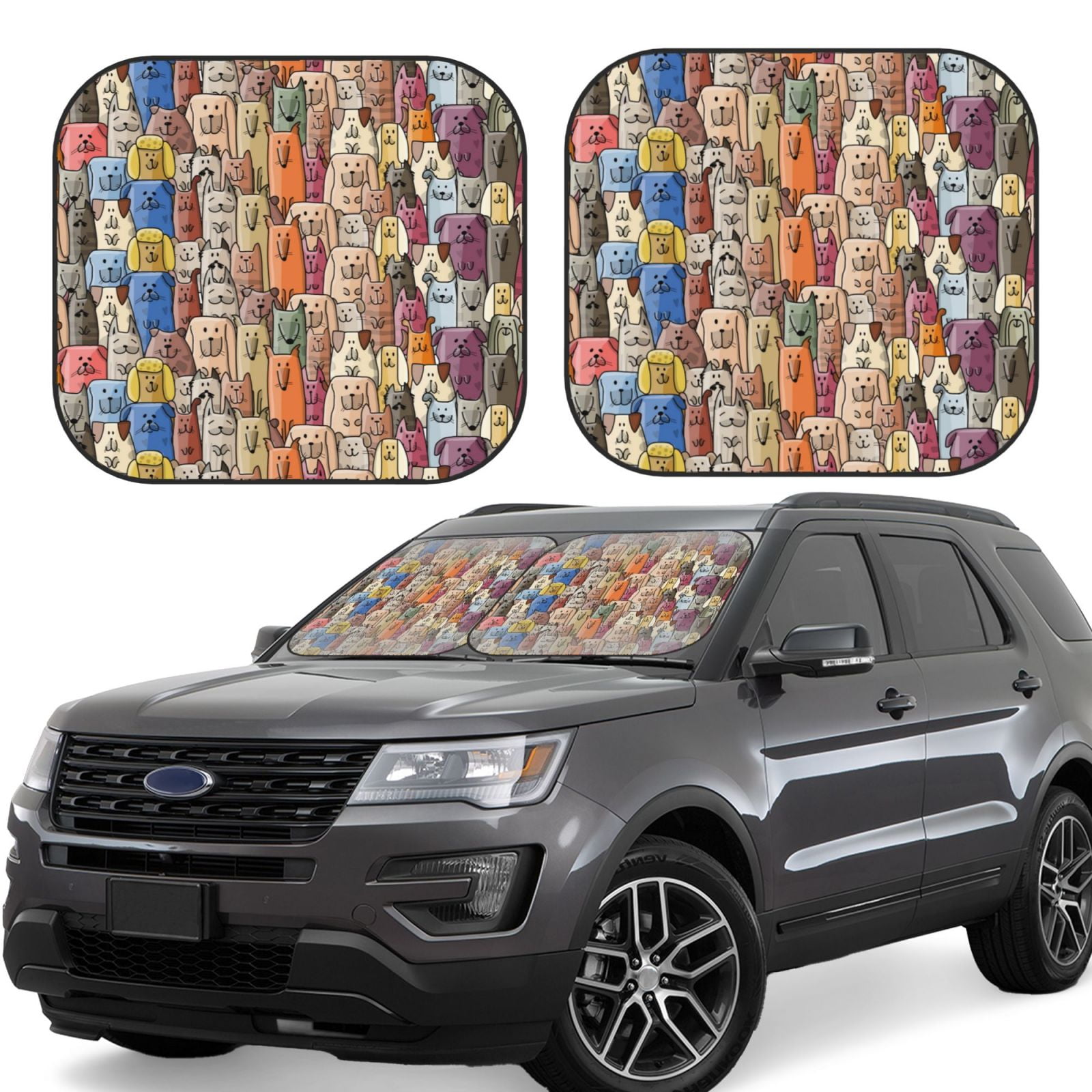 Zeuib Funny Dogs Family Print Car Windshield Sun Shade ,2 Piece ...