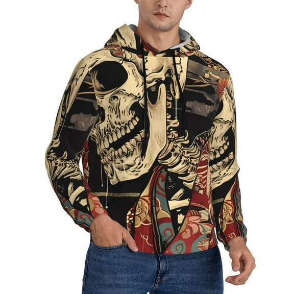 Zufioo Gothic Eastern Floral Skull Design Fleece Comfortable Hoodie for Mens,Sweatshirt for Men,Pullover Hooded Sweatshirt for Men -Medium