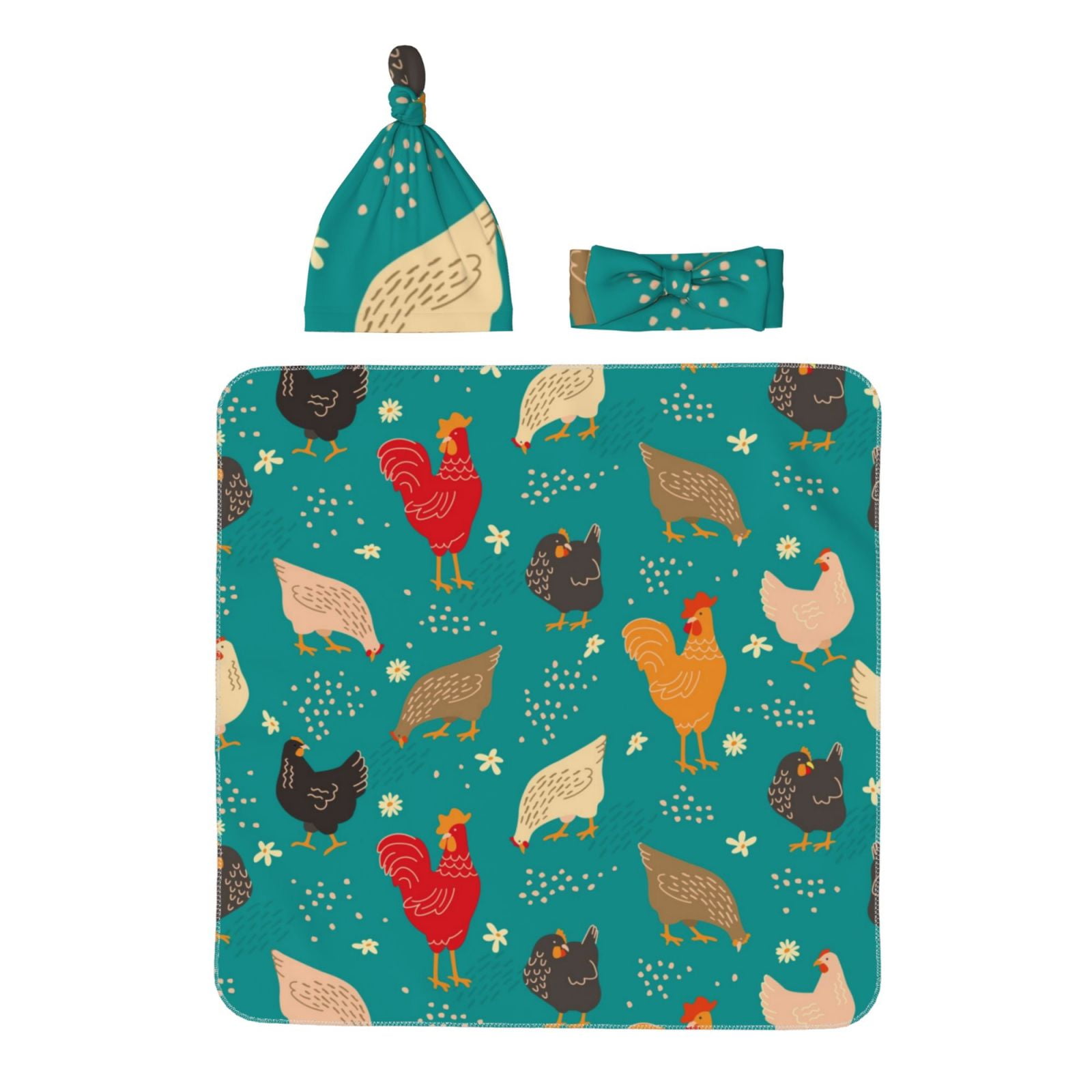 Zeuib Hens And Rooster Newborn Swaddle Set Baby Receiving Blanket with