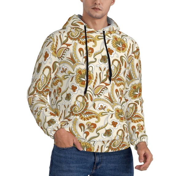 Zufioo Indian Paisley Design Fleece Comfortable Hoodie for Mens,Sweatshirt for Men,Pullover Hooded Sweatshirt for Men -XX-Large