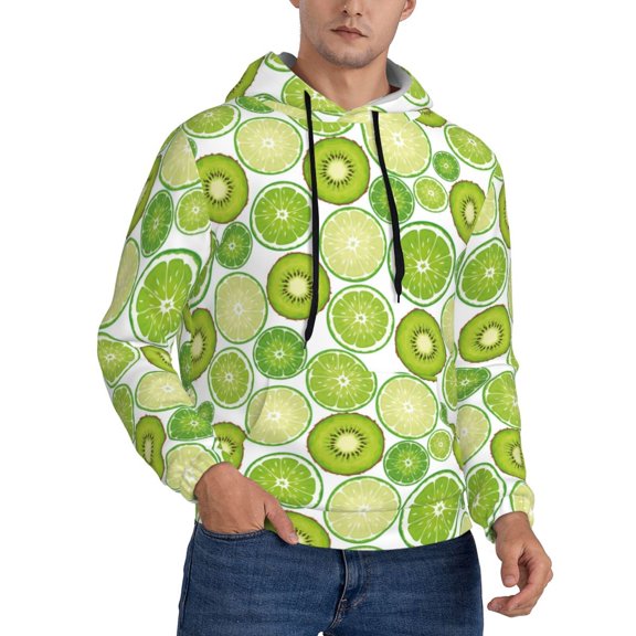 Zufioo Kiwi Lemon Design Fleece Comfortable Hoodie for Mens,Sweatshirt for Men,Pullover Hooded Sweatshirt for Men -XX-Large