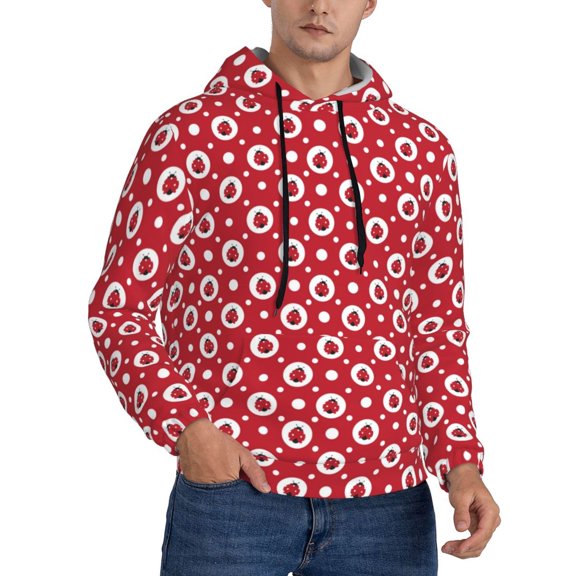 Zufioo Ladybugs And White Dots Design Fleece Comfortable Hoodie for Mens,Sweatshirt for Men,Pullover Hooded Sweatshirt for Men -XX-Large