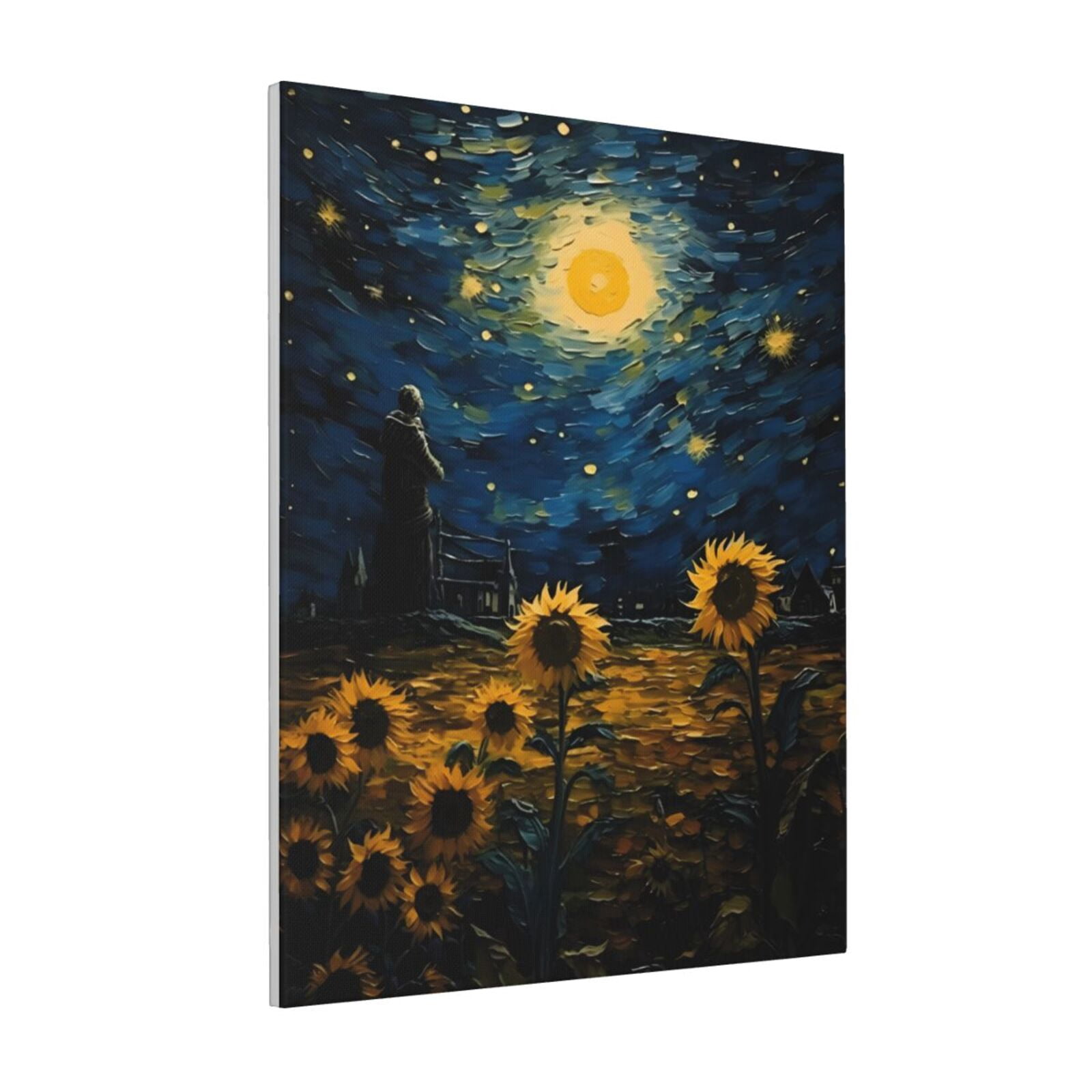 Zeuib Oil Starry Sky Sunflower Print Farmhouse Canvas Wall Art For ...