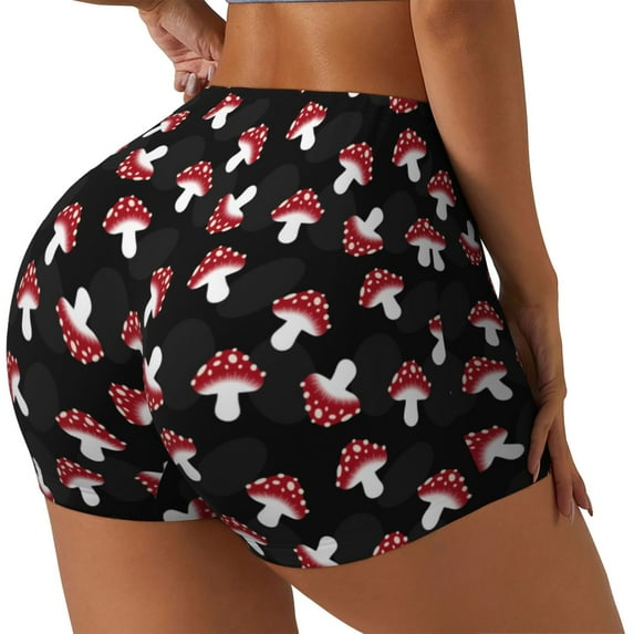 Balery Cartoon Mushroom Printed Workout Shorts for Women Seamless Scrunch Short Gym Yoga Running Sport Active Exercise Fitness Shorts-Small