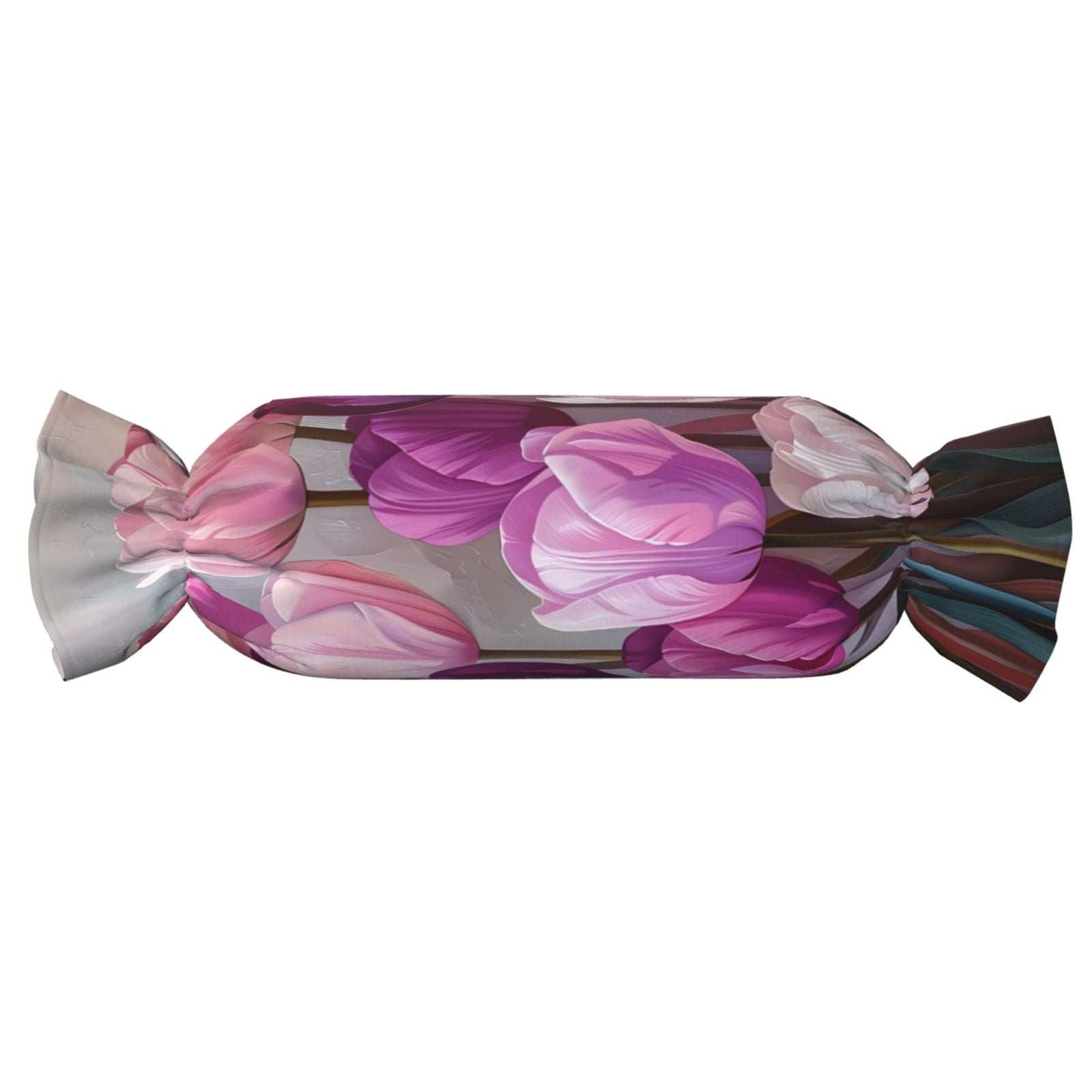 Zeuib Purple And Pink Tulip Bouquet Print Candy Cylindrical Pillow,Neck