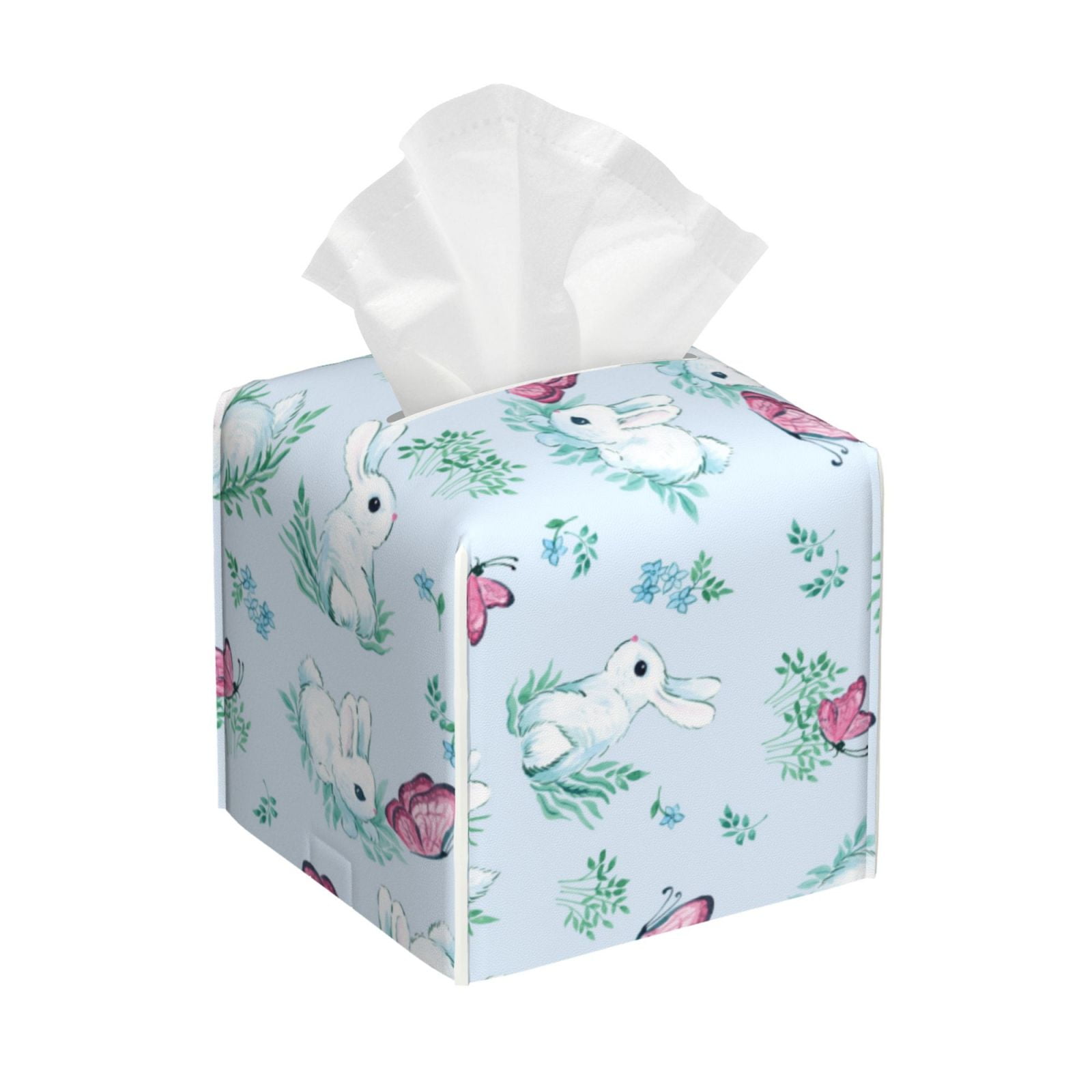 A Rabbit Tissue Zeuib Rabbit And Butterfly Print Tissue Box Cover,PU Leather Tissue ...
