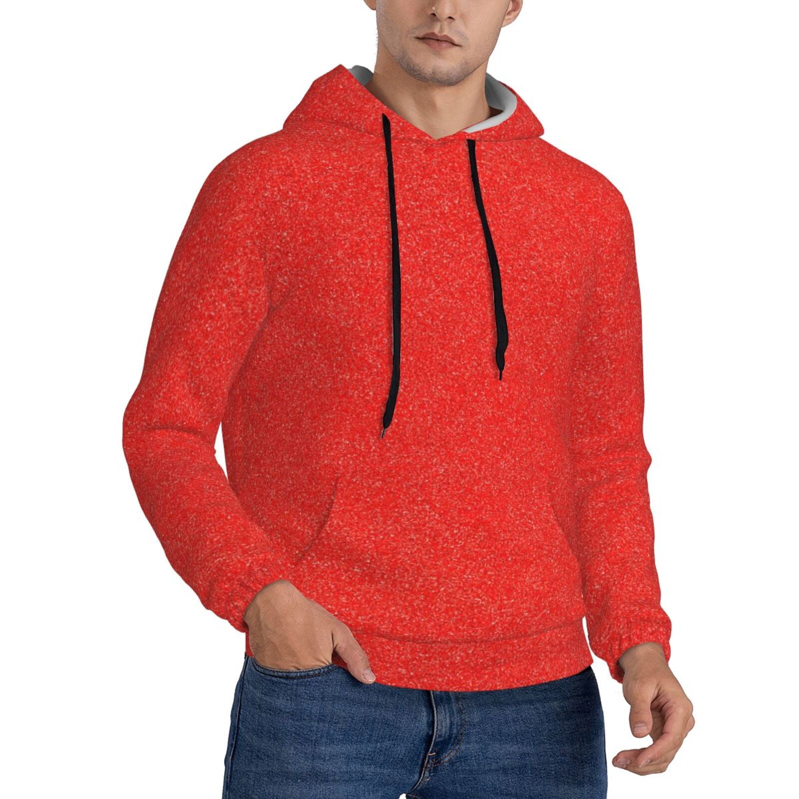Zufioo Red Glitter Design Fleece Comfortable Hoodie for Mens,Sweatshirt ...