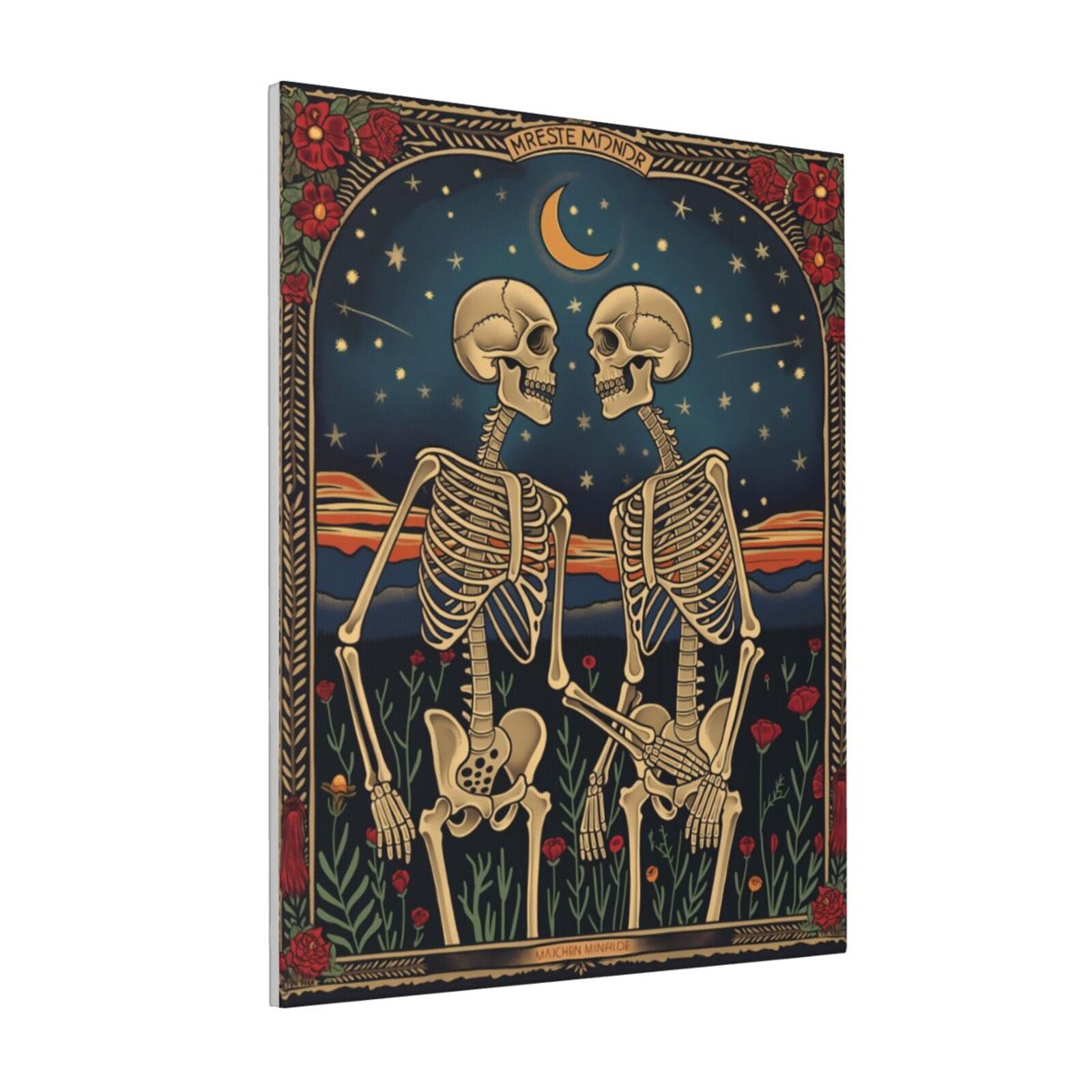 Zeuib Romantic Skeletons Under Moon Print Farmhouse Canvas Wall Art For ...