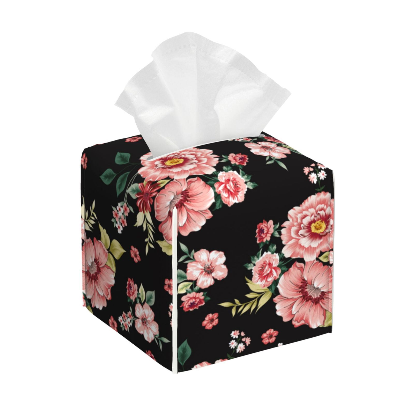 Zeuib Rose Flowers Print Tissue Box Cover,PU Leather Tissue Holder ...