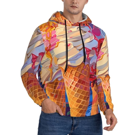 Zufioo Trio Of Dripping Cones Design Fleece Comfortable Hoodie for Mens,Sweatshirt for Men,Pullover Hooded Sweatshirt for Men -Medium