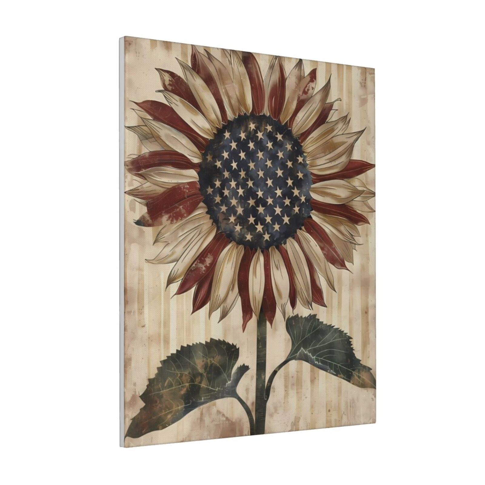 Zeuib USA Sunflower Flag Print Farmhouse Canvas Wall Art For Bedroom ...