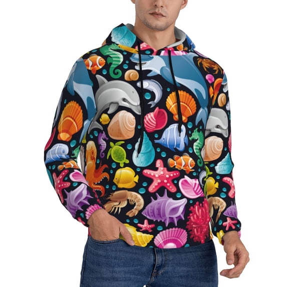 Zufioo Underwater Diving Animals Design Fleece Comfortable Hoodie for Mens,Sweatshirt for Men,Pullover Hooded Sweatshirt for Men -Small