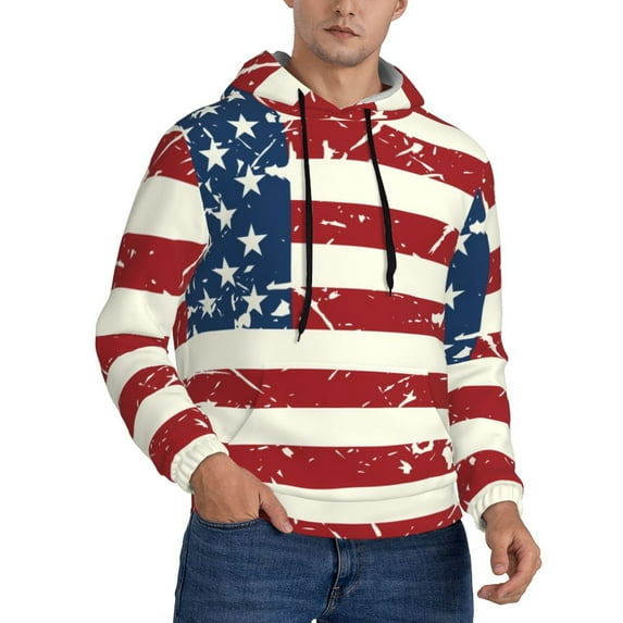 Zufioo Vintage American Flag Design Fleece Comfortable Hoodie for Mens,Sweatshirt for Men,Pullover Hooded Sweatshirt for Men -X-Large